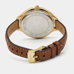 Pre Owned Michael Kors Champagne Gold Plated Stainless Steel Leather Slim Runway MK2326 Women's Wristwatch 42 mm