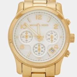 Michael Kors White Mother Of Pearl Gold Plated Stainless Steel Runway MK5305 Women's Wristwatch 38 mm