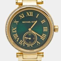 Michael Kors Green Yellow Gold Plated Stainless Steel Crystal Skylar MK6065 Women's Wristwatch 41 mm