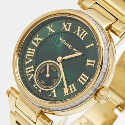 Michael Kors Green Yellow Gold Plated Stainless Steel Crystal Skylar MK6065 Women's Wristwatch 41 mm