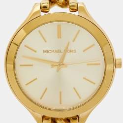 Michael Kors Champagne Gold Plated Stainless Steel Slim Runway MK3222 Woman's Wristwatch 41 mm