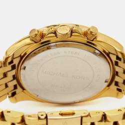Pre Owned Michael Kors White Dial Gold Plated Stainless Steel Crystal Embellished Pressly MK5835 Women's Wristwatch 39 mm