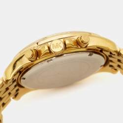 Pre Owned Michael Kors White Dial Gold Plated Stainless Steel Crystal Embellished Pressly MK5835 Women's Wristwatch 39 mm