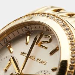 Pre Owned Michael Kors White Dial Gold Plated Stainless Steel Crystal Embellished Pressly MK5835 Women's Wristwatch 39 mm