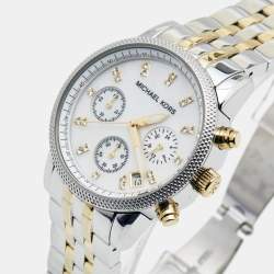 Michael Kors White Mother Of Pearl Two-Tone Stainless Steel Jet Set Series MK5057 Women's Wristwatch 36 mm