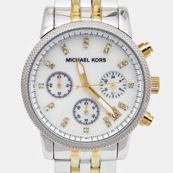 Michael Kors White Mother Of Pearl Two-Tone Stainless Steel Jet Set Series MK5057 Women's Wristwatch 36 mm