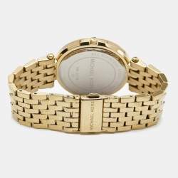 Pre Owned Michael Kors Yellow Gold Plated Stainless Steel Crystal MK3216 Women's Wristwatch 39 mm