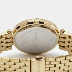 Pre Owned Michael Kors Yellow Gold Plated Stainless Steel Crystal MK3216 Women's Wristwatch 39 mm
