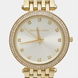Pre Owned Michael Kors Yellow Gold Plated Stainless Steel Crystal MK3216 Women's Wristwatch 39 mm