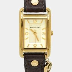 Michael Kors Yellow Gold Plated Stainless Steel Leather Jet Set MK2166 Women's Wristwatch 26 mm