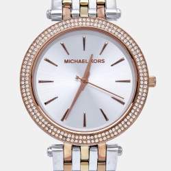 Pre Owned Michael Kors Silver Three Tone Stainless Steel Darci Pavé MK3203 Women's Wristwatch 39mm