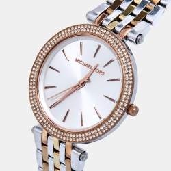 Pre Owned Michael Kors Silver Three Tone Stainless Steel Darci Pavé MK3203 Women's Wristwatch 39mm