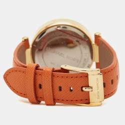 Pre Owned MIchael Kors Champagne Gold Plated Stainless Steel Leather Crystal Embellished Parker MK2279 Women's Wristwatch 39 mm