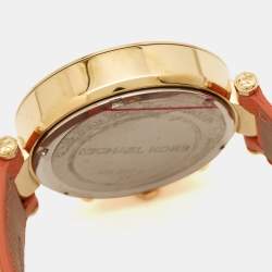 Pre Owned MIchael Kors Champagne Gold Plated Stainless Steel Leather Crystal Embellished Parker MK2279 Women's Wristwatch 39 mm