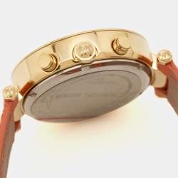 Pre Owned MIchael Kors Champagne Gold Plated Stainless Steel Leather Crystal Embellished Parker MK2279 Women's Wristwatch 39 mm