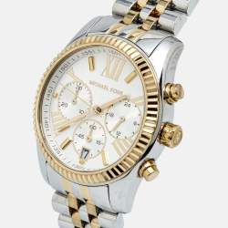 Pre Owned Michael Kors Silver Two Tone Stainless Steel Lexington MK5955 Women's Wristwatch 38 mm