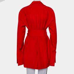 Michael Lo Sordo Red Satin Trimmed Wrap Blazer L