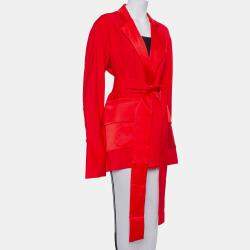 Michael Lo Sordo Red Satin Trimmed Wrap Blazer L