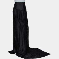 Pre Owned تنورة مايكل لو سوردو بليسيه حافة غير متماثله مزينة فتحة ماكسي ساتان أسود مقاس وسط (ميديوم)