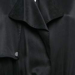 Michael Lo Sordo Black Satin Silk Classic Long Trench Coat M