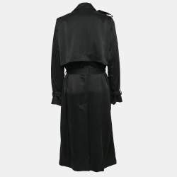 Michael Lo Sordo Black Satin Silk Classic Long Trench Coat M