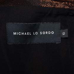 Pre Owned Michael Lo Sordo Metallic Lurex Side Slit Detail Belted Collared Maxi Dress L
