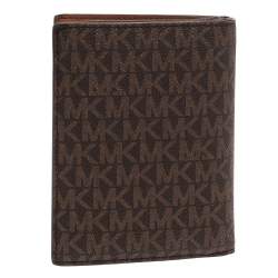 Pre Owned MICHAEL Michael Kors Brown Signature Coated Canvas Jet Set Travel Passport Case