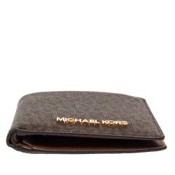 Pre Owned MICHAEL Michael Kors Brown Signature Coated Canvas Jet Set Travel Passport Case