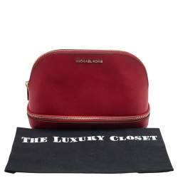 Pre Owned MICHAEL Michael Kors Red Leather Dome Cosmetic Pouch