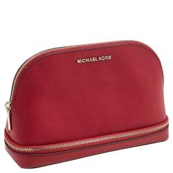 Pre Owned MICHAEL Michael Kors Red Leather Dome Cosmetic Pouch