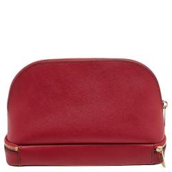 Pre Owned MICHAEL Michael Kors Red Leather Dome Cosmetic Pouch