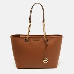 Pre Owned MICHAEL Michael Kors Brown Leather Large Shania Chain Tote