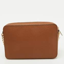 Pre Owned Michael Kors Brown Saffiano Leather Jet Set Large Crossbody Bag