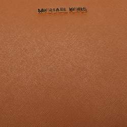 Pre Owned Michael Kors Brown Saffiano Leather Jet Set Large Crossbody Bag