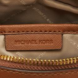 Pre Owned Michael Kors Brown Saffiano Leather Jet Set Large Crossbody Bag