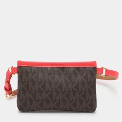 MICHAEL Michael Kors Brown/Red Signature Coated Canvas and Leather Belt Bag