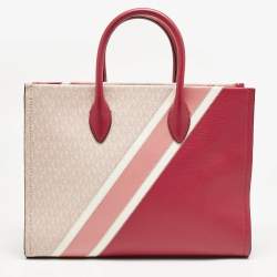 MICHAEL Michael Kors Pink Signature Coated Canvas and Leather Medium Mirella EW Tote