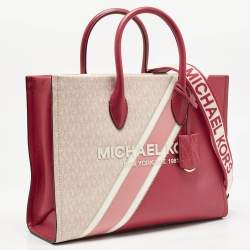 MICHAEL Michael Kors Pink Signature Coated Canvas and Leather Medium Mirella EW Tote