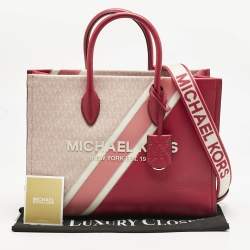 MICHAEL Michael Kors Pink Signature Coated Canvas and Leather Medium Mirella EW Tote
