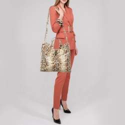 Pre Owned MICHAEL Michael Kors Brown Python Embossed Leather Uptown Astor Legacy Bag