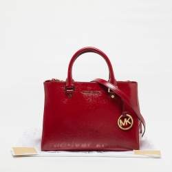 Pre Owned MICHAEL Michael Kors Sutton Medium Dark Red Patent Leather Satchel