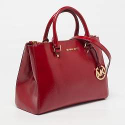 Pre Owned MICHAEL Michael Kors Sutton Medium Dark Red Patent Leather Satchel