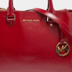 Pre Owned MICHAEL Michael Kors Sutton Medium Dark Red Patent Leather Satchel