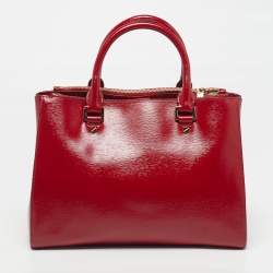 Pre Owned MICHAEL Michael Kors Sutton Medium Dark Red Patent Leather Satchel