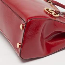 Pre Owned MICHAEL Michael Kors Sutton Medium Dark Red Patent Leather Satchel