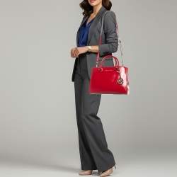 Pre Owned MICHAEL Michael Kors Sutton Medium Dark Red Patent Leather Satchel