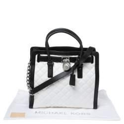 Pre Owned MICHAEL Michael Kors White/Black Leather Large Hamilton North South Tote