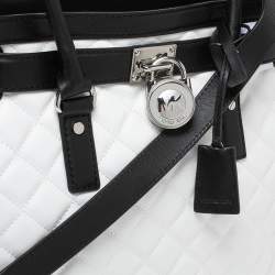 Pre Owned MICHAEL Michael Kors White/Black Leather Large Hamilton North South Tote