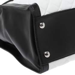 Pre Owned MICHAEL Michael Kors White/Black Leather Large Hamilton North South Tote