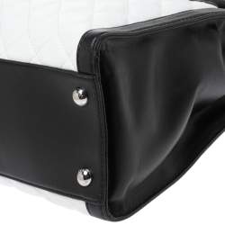 Pre Owned MICHAEL Michael Kors White/Black Leather Large Hamilton North South Tote